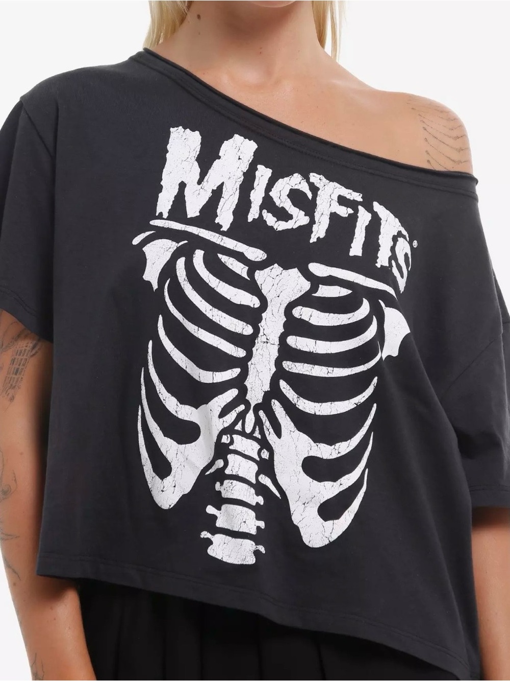 Misfits Rib Cage Girls Off-Shoulder T-Shirt Black